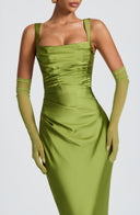 Vestido maxi Calanthe en oliva