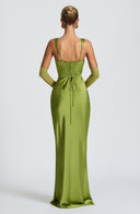 Vestido maxi Calanthe en oliva