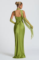 Vestido maxi Calanthe en oliva